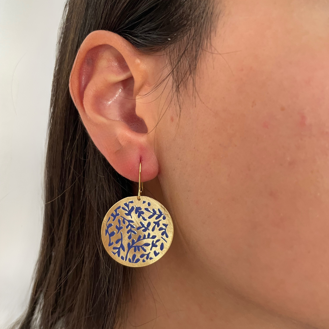 Pendiente Porcelana Azul Oro