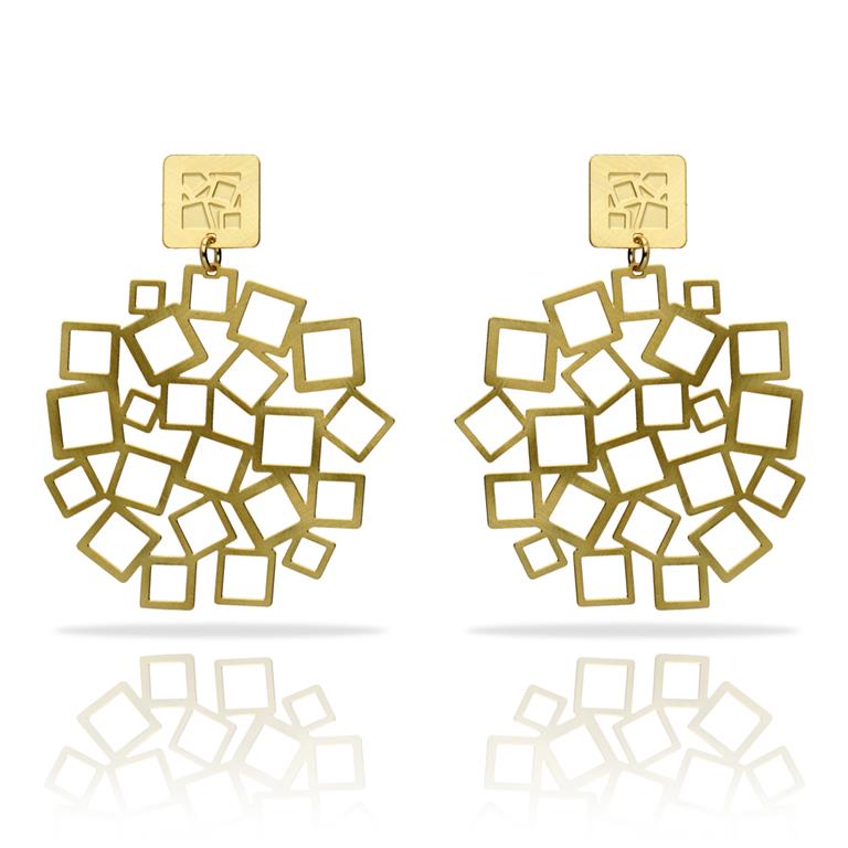 Pendiente Metopa Cuadrado al cuadrado baño Oro