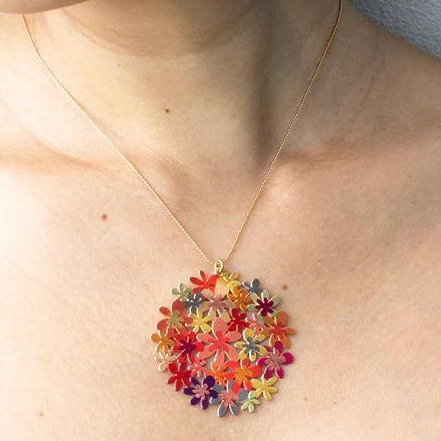 Colgante corto Bouquet Naranja baño oro