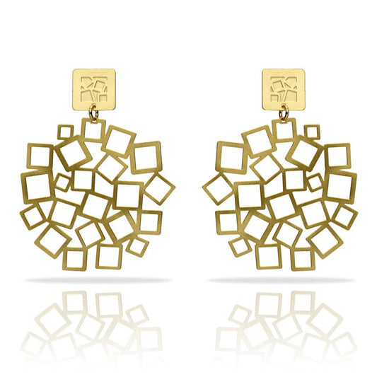 Pendiente Metopa Cuadrado al cuadrado baño Oro