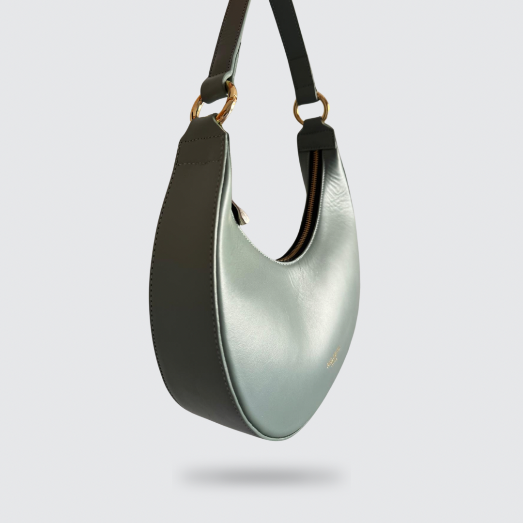 Bolso Moon - Bolso de mano media luna en piel verde pastel